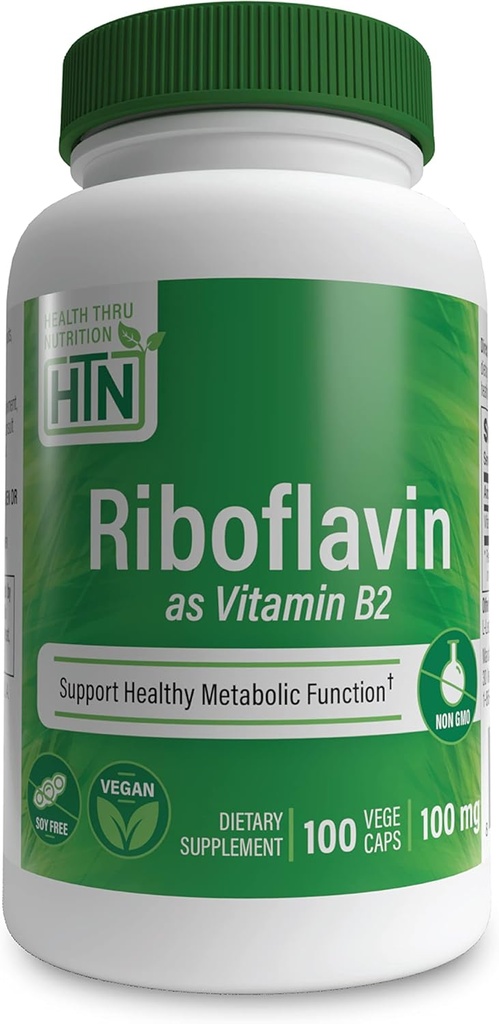 Zdraví Thru Nutrition Riboflavin 100mg Vitamin B2 100 Vegecaps CLAS124; Podporuje zdravou energii Metabolické funkce & nervový systém CLAS124; 3. strana testována CLAS124; Non- GMO Soy & gluten Free Hypoalergenní