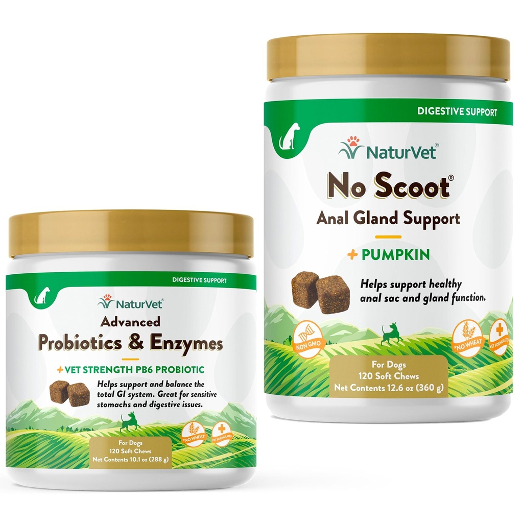NaturVet Advanced Probiotika, Zdravé Enzymy a PB6 Probiotický dodatek pro Vaše psy Žaludek, 120 Měkké žvýkání & žádné Scoot pro psy - 120 Měkké žvýkání - Podporuje zdravé anální Gland & Bowel funkce