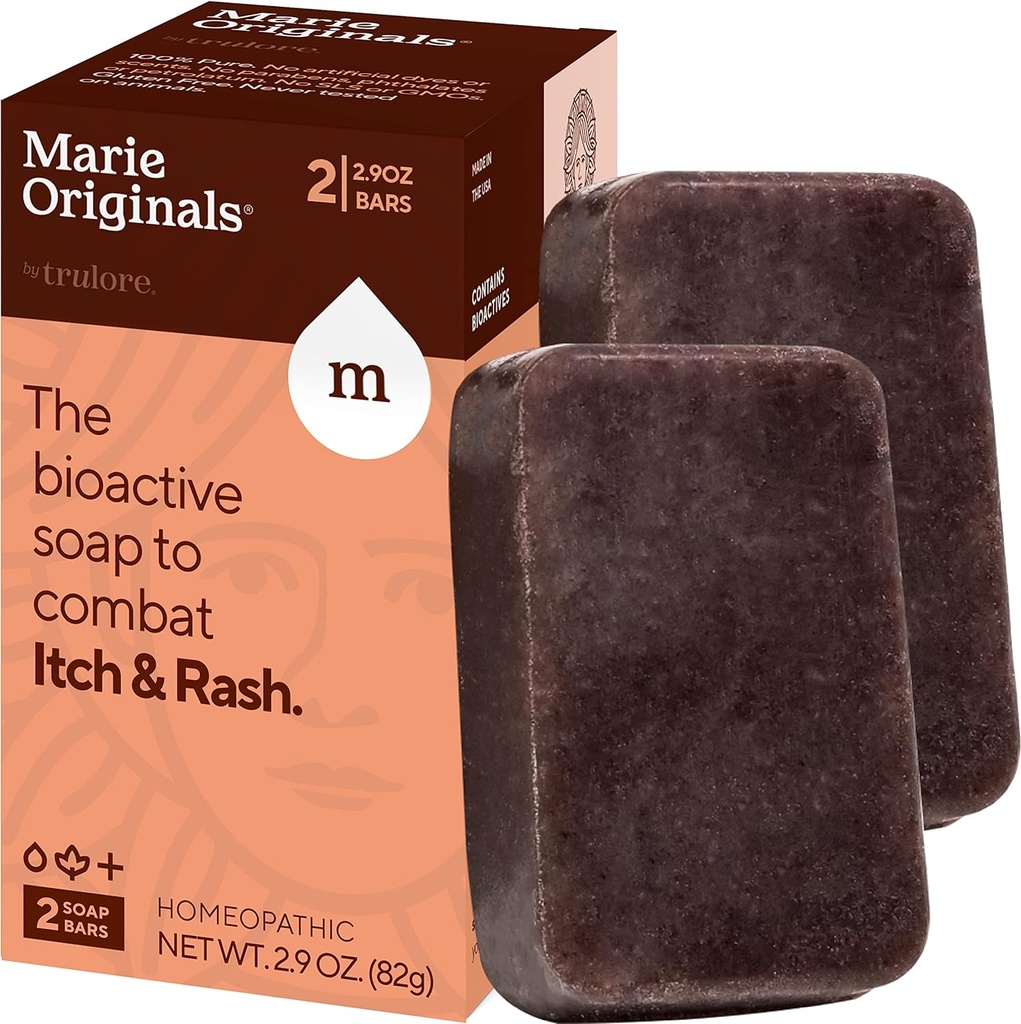 Marie Originals Itch Relief mýdlo Těla mytí Bar - Všechny přírodní okamžitá pomoc od hmyzu kousnutí, kuřecí pórek, Chiggers a jiné kožní podráždění, tj.. Anti- Itch Calming mýdlo (2 balení)
