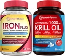 Lékařské recepty Iron Bisglycinate & Krill Oil Bundle, Blood & Energy Support, Joint, Brain and Eye Health Support, No Gluten, Probiotika (60 Kapsle) & Krill Oil (60 Softgels)