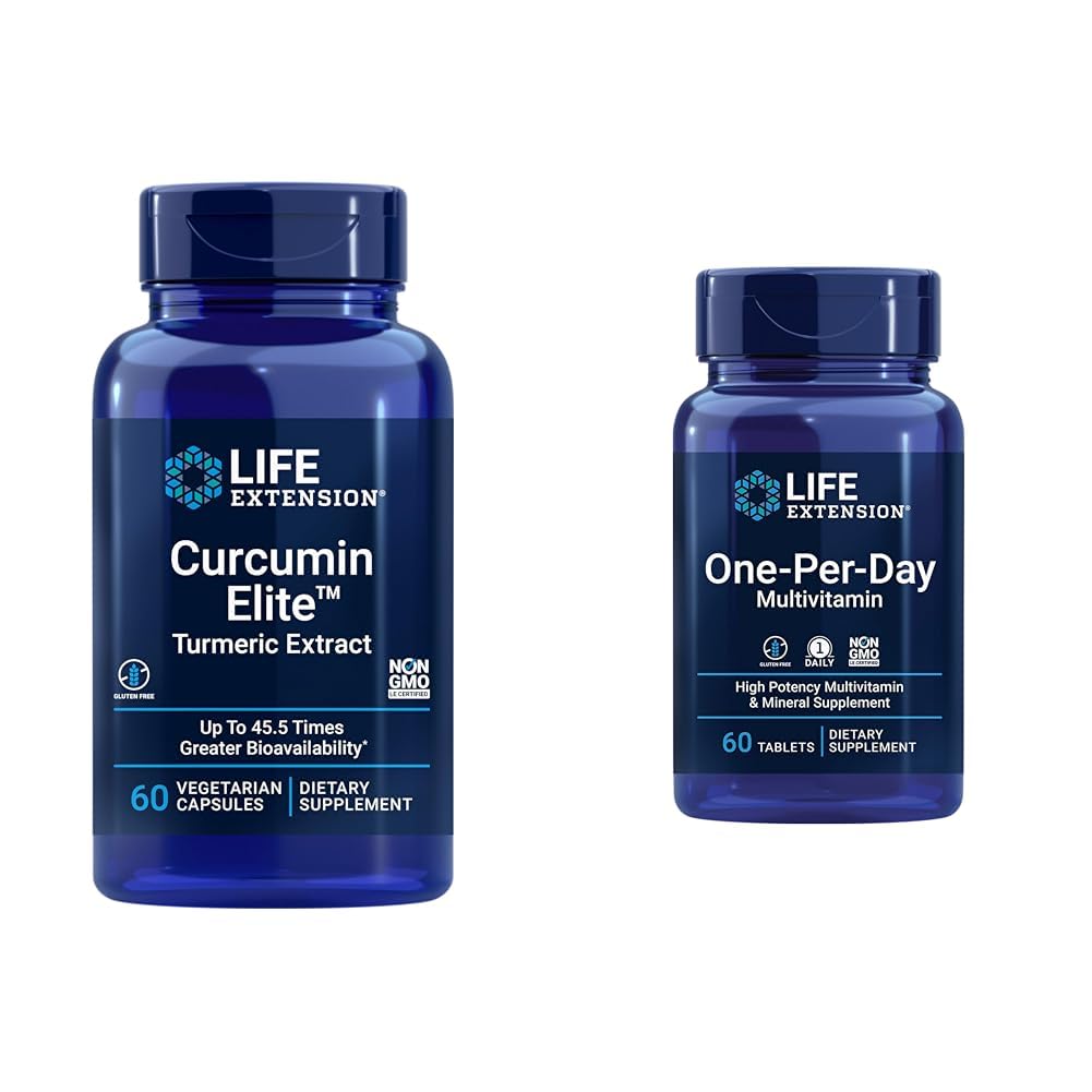 Life Extension Curcumin Elite Turmeric Extract, Podporuje zdravé zánětlivé reakce & One- Per- Day Multivitamin - Baleno s více než 25 vitamíny