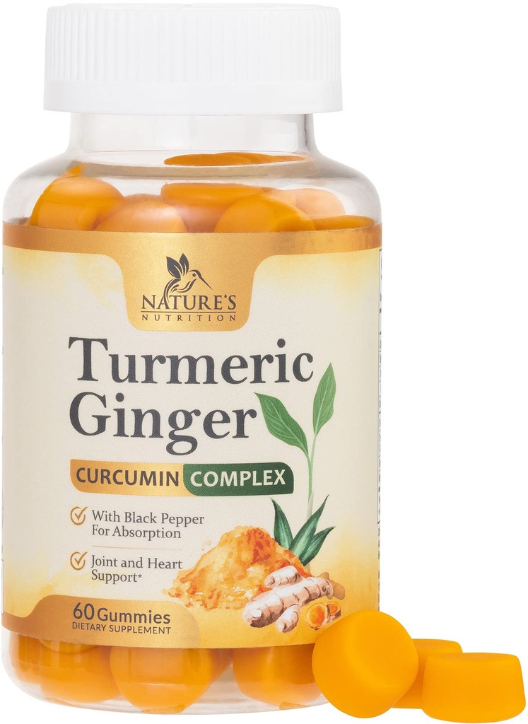 Kurkumin dodatek žvýkačky - 95% kurkuminoidy s kurkumou & Ginger, Black Pepper pro nejlepší absorpci, Nature 's Vegan Joint Support, Non- GMO, Gluten Free, Chutné broskvové ochucení - 60 Gumy