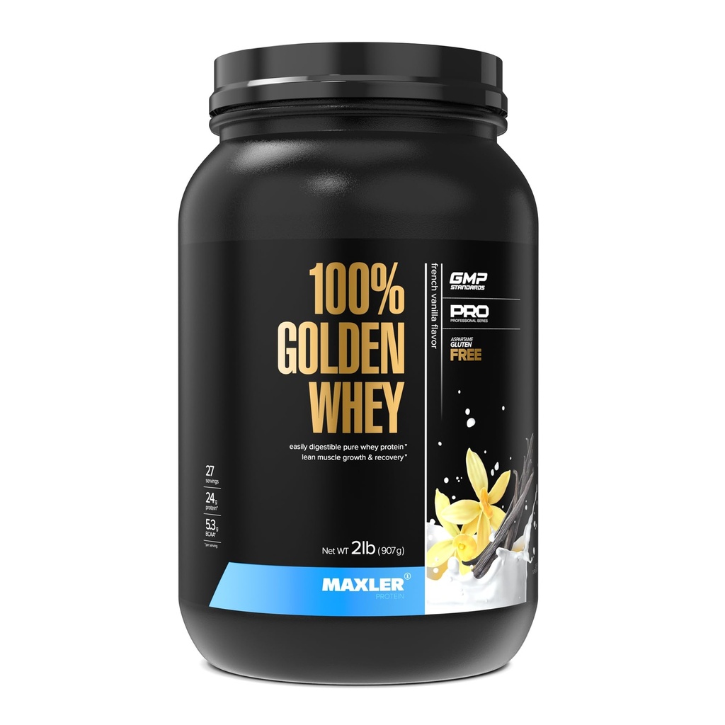 Maxler 100% Golden Syrovátkový protein - 24g proteinu per Serving - Premium syrovátkový protein prášek pro přípravu příspěvků - Fast- Absorbující syrovátka koncentrát izolát hydrolyzátové směsi - Francouzský vanilkový protein 2lb