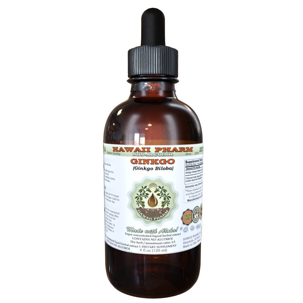Ginkgo Alcohol- Free Liquid Extract, Organic Ginkgo (Ginkgo Biloba) Sušený Leaf Glycerite Hawaii Pharm Natural Herbal Dodatek 4 oz