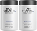 Kodeage Vlasové vitamíny 10000 mcg Biotin, Keratin, Kolagen, vitamin A, B12, C, D3, E, zinek, kurkuma, Probiotika, Enzymy, Inositol - Podpora péče o vlasy - Zdravé doplňky vlasů pilulky - 2 Pack