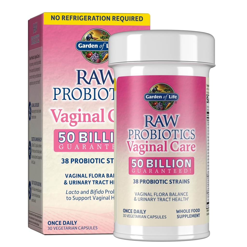 Zahrada života Raw Probiotika Vaginální péče - 50 Miliardy CFU - 38 Probiotické proužky - Podporuje Vaginální & Močové Tract Zdraví - Stabilní - 30 Vegetariánské kapsle