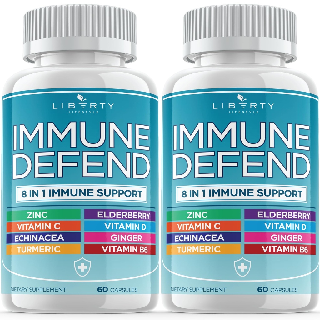8 v 1 Podpora imunitní obrany, Imunity Vitamíny doplněk Booster se zinkem 50mg, Vitamin C Elderberry Vit D3 5000 IU, Kurkumin a zázvor, Echinacea - alergická úleva pro dospělé děti (2 Pack)