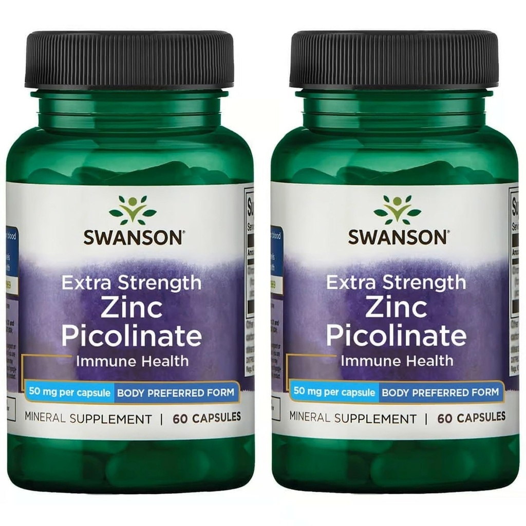 Swanson Premium Značka Extra Síla Zinek Pikolinát - Body Preferred Form Imunitary Health Capsules - 50 mg na tobolku - 60 Kapsle, Balení po 2