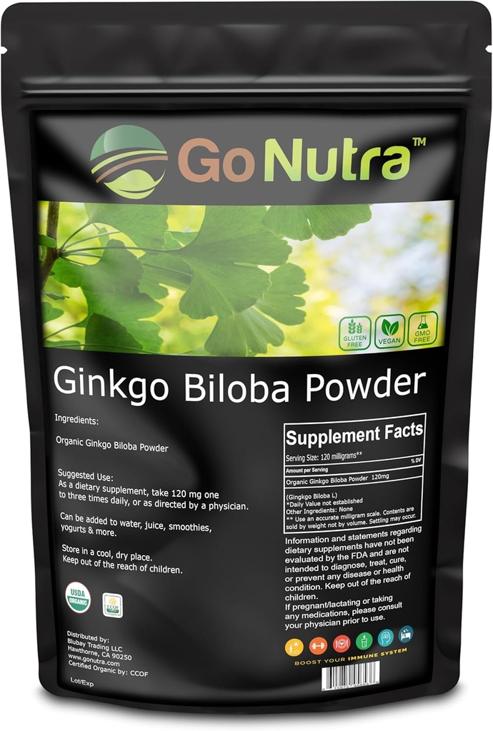 Go Nutra Organic Ginkgo Biloba Powder 8 oz. Dure124; Čisté doplňky Ginkgo Biloba, Ginkgo Leaf Powder, (8oz.)