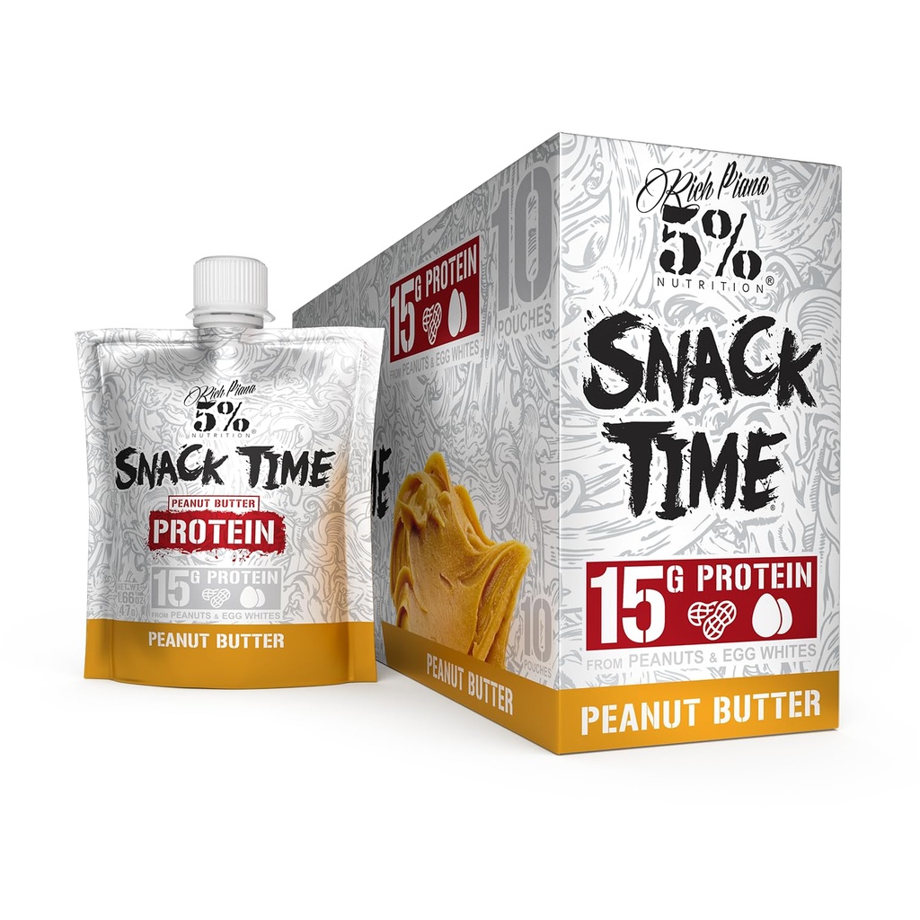Rich Piana 5% Nutrition Snack čas 124; Squeezable Protein Shots Current124; High Protein Snack Pouches Current124; Egg White Arašíd Butter Protein Snack 124; 10- Count (Arašídové máslo)