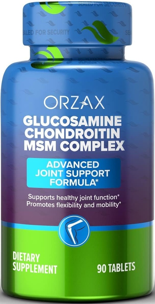 ORZAX All- in- one Joint Support Supplement with Glucosamine Chondroitin MSM - Turmeric, Collagen, Bromelain & Boswellia Extract Capsules, Function & Comfort - 90 Tablety