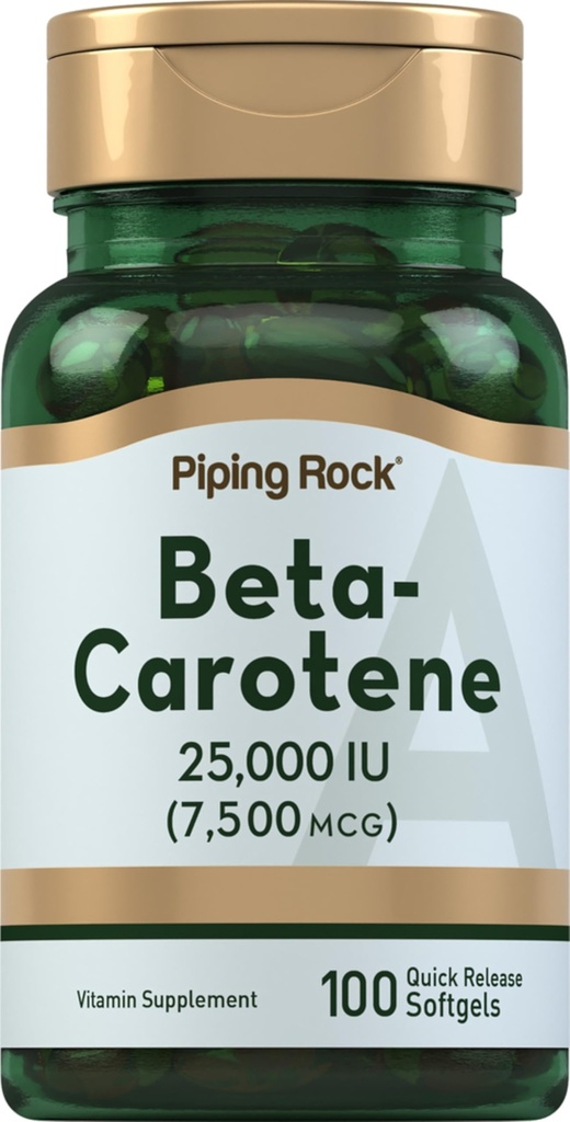 Piping Rock Beta Carotene 25000 IU Softgels PHAR124; 7500 mcg PHAR124; 100 HARD 124; Vitamin A dodatek PHAR124; Non- GMO, gluten zdarma