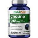 NusaPure Choline Bitartate 1000 mg 200 Veggie Kapsle (Vegan Vegetarian, Non- GMO)