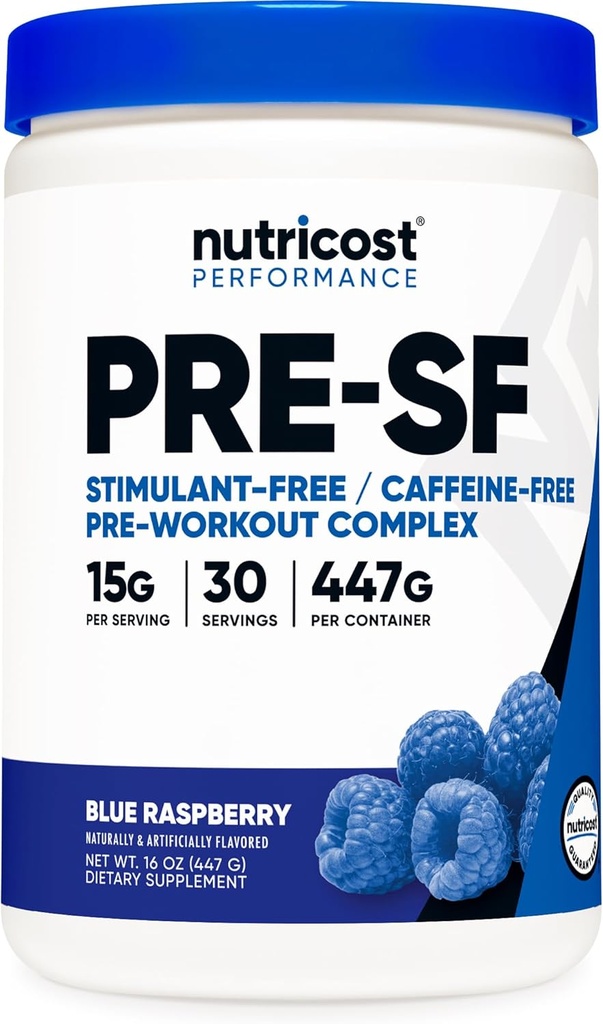 Nutricost Stimulant Free Pre- Workout, 30 Servings (Blue Raspberry) - kofein zdarma, Non- GMO, gluten zdarma
