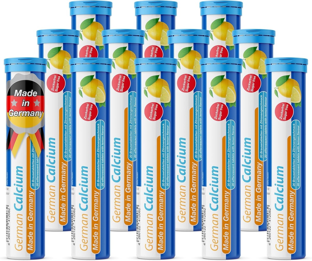 T & D Německý vápník 500 mg - 240 Vegan Drink Effervescent Tablety - Lemon Lime Flavor - Vyrobeno v Německu