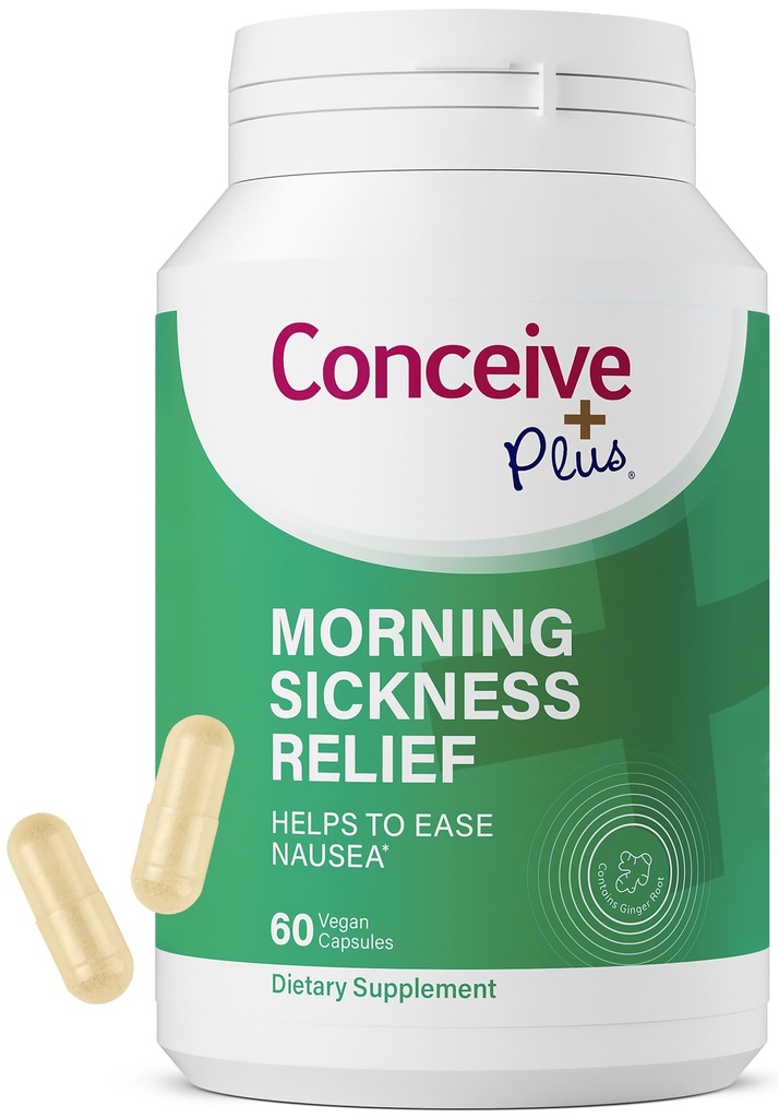 CONCEIVE PLUS Morning Nemoci Relief - Čisté sušené zázvorové prášek - Úleva od nausea, Motion & Stomach Discomform během těhotenství - Esenciální pro očekávání matek - Non- GMO - 60 Veganské kapsle