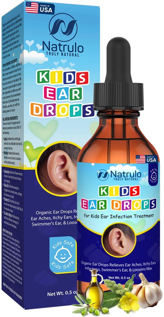 Natruro Natural Ušní kapky pro děti Ušní infekce Léčba - Organic Children Uar Oil Drops Relieves Uch Aches, Itchy Uší, Infekce, Plavec Uch, & Loosens Wax - Děti Safe, Made in USA