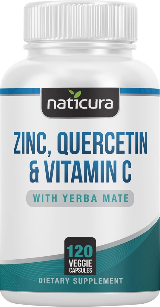 Zinek Quercetin s vitamínem C a Yerba Mate - 4-in-1 Nutriční Imunitní Supplement - 120 Veggie Kapsle - Vyrobeno v USA