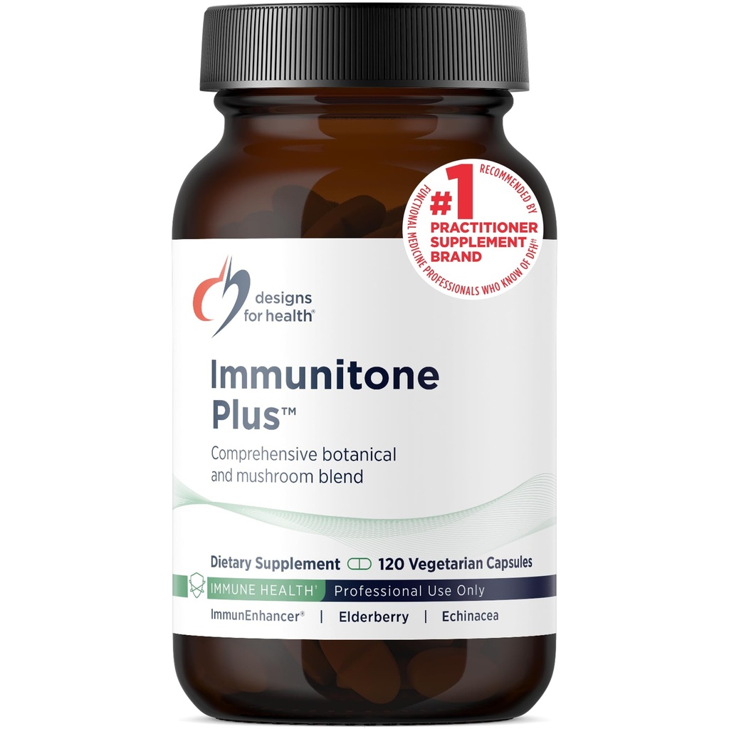 Designy pro zdraví Bylinné Imunitní Podpora s houbami, Echinacea, Zelený čaj, Astragalus + Elderberry - Immuniton Plus pilulky - Non- GMO dodatek (120 Kapsle)