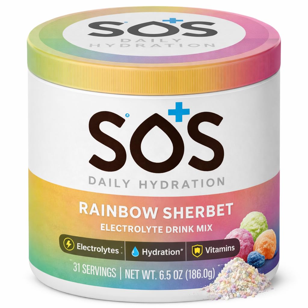 SOS Hydratace Electrolyte Powder Drink Mix 124; 31 Servings CLAS124; Nízký cukr CLAS124; 15 Calorie CLAS124; Keto- Friendly & Rapid Rehydratation CLAS124; Rainbow Sherbert
