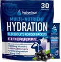 Hydronique Hydratace Balení 124; Nízké sodné elektrolyty Prášek 124; 54mg sodné roztoky 124; Vitaminy, minerály, antioxidanty 124; Elderberry Flavor (30 balení)