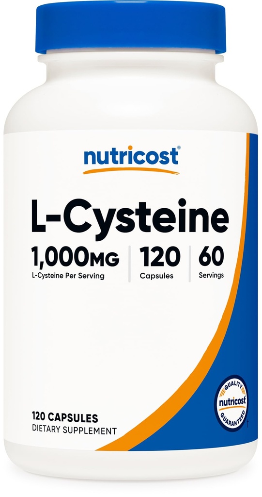 Nutricost L- Cysteine 1000mg, 120 Kapsle - Non- GMO, gluten zdarma dodatek, 500 mg na kapslí