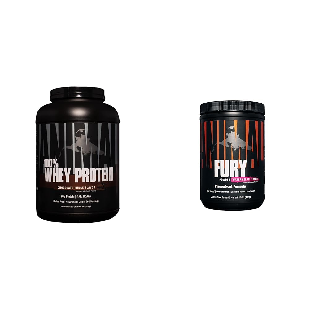 Zvířecí 100% syrovátkový protein prášek - syrovátka směs pro před- nebo post- workout, Recovery & Fury Pre Workout prášek doplněk pro energii a focus 5g BCAA 350mg kofeinový oxid dusičný