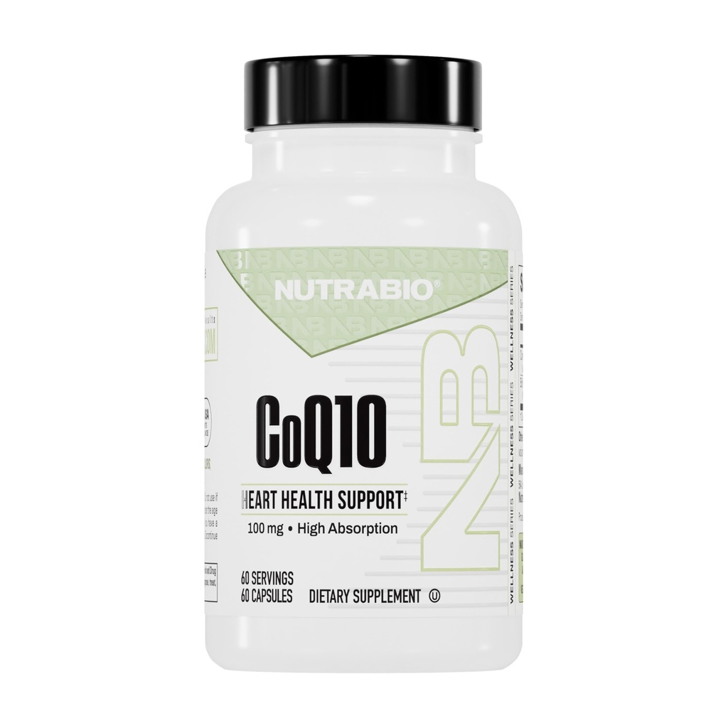 NutraBio CoQ10 dodatek stravy, funkce zdravého srdce a výroba buněčné energie, 100mg - 60 Kapsle