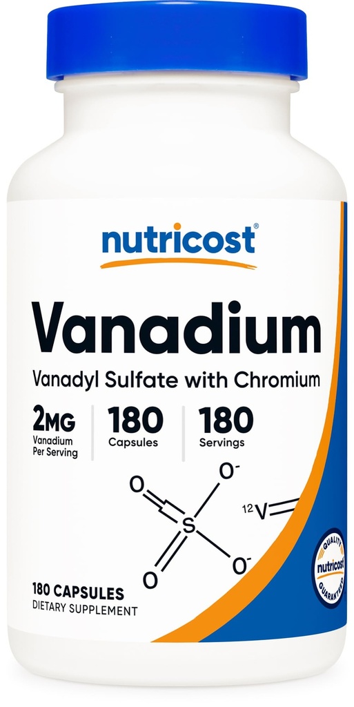 Nutricost Vanadium + Chromium 2mg 180 Vegetariánské kapsle - Gluten Free, Non- GMO - Vanadium dodatek