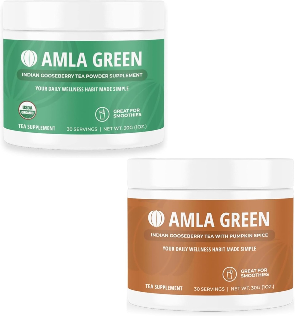 Amla Powder & Green Tea Superfood Dodatek s indickou angrešt & dýně Spice, Organic, Vegan, 30 Servings SKU: GB-HB-30