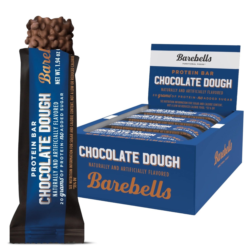 Barebells Protein Bars Chocolate Dough - 12 hrabě, 20g High Protein Treats - Chocolate Nutrition Bar s 1g Total Sugars - On- The-Go snídaně nebo Post- Workout Snack