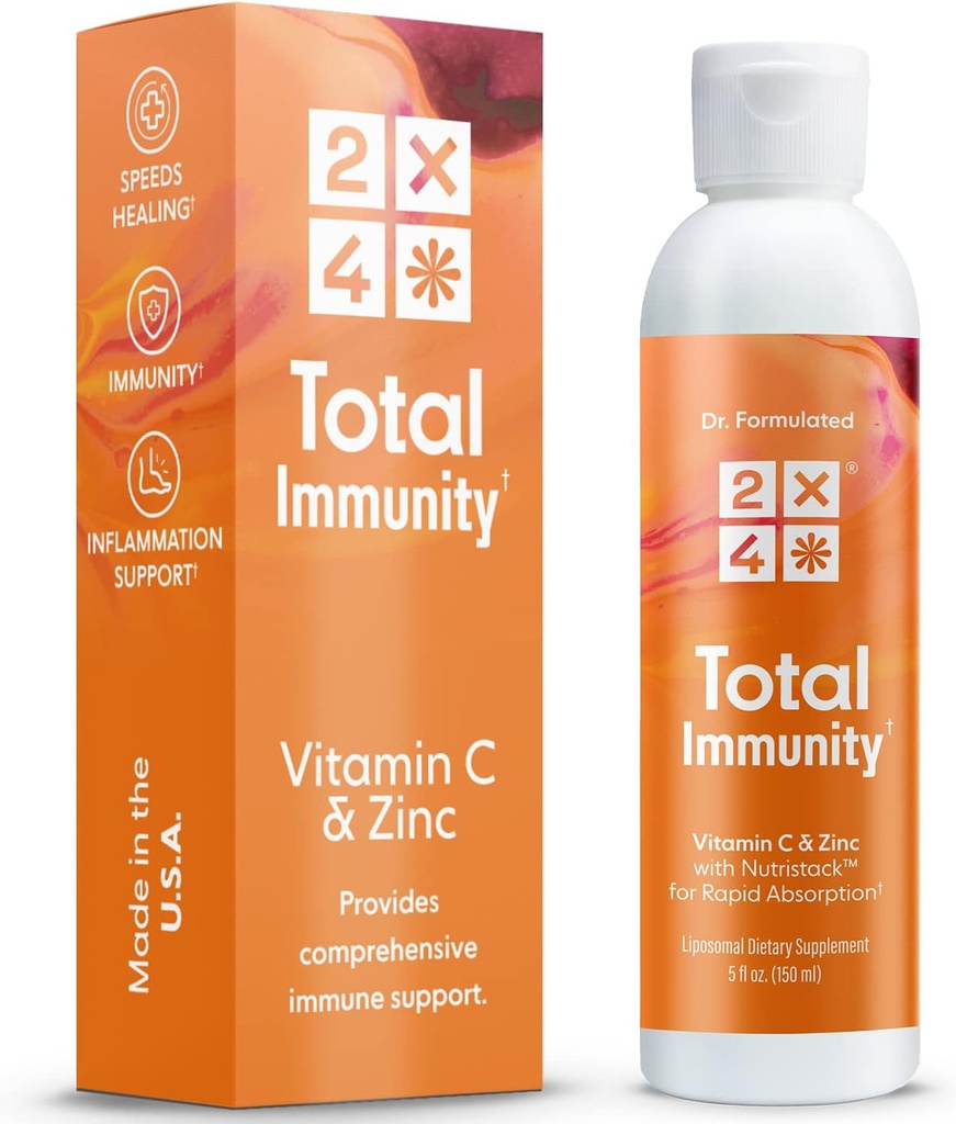2X4 Elderberry se zinkem a vitaminem C pro dospělé - Tekutá denní imunitní podpora - Liposomální Imunitní dodatek Vitamíny, Non- GMO, Cukr zdarma, 30 Služeb, 5 fl oz