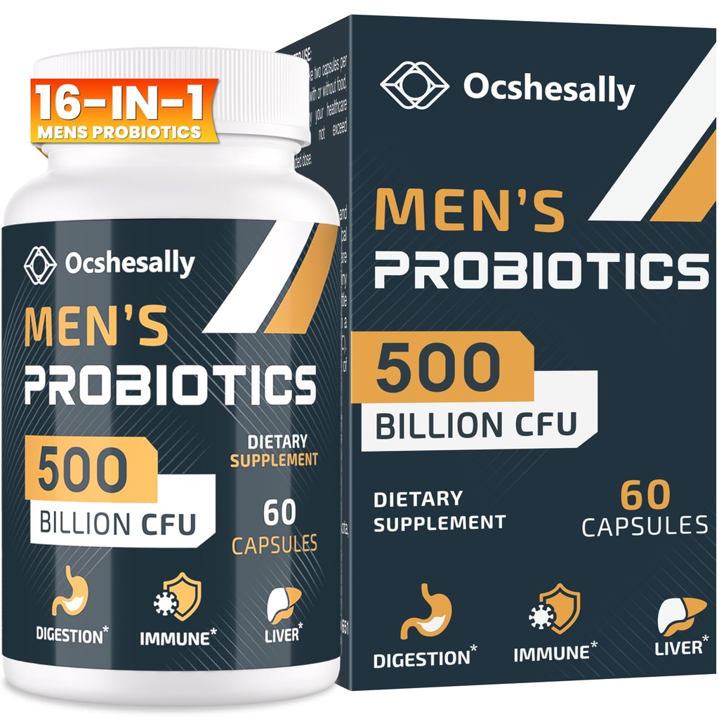 Probiotika pro muže, 500 miliard CFU & 12 Strains Mens probiotický, s turmeric, brusinky, Goji - Probiotika pro stravitelné zdraví, gut, imunitní & floating, Prostate & Urinary Tract Health, 60 Kapsle