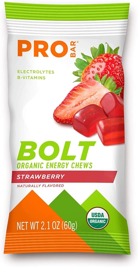 PROBAR - Bolt Organic Energy Chews, Strawberry, Non- GMO, Gluten- Free, USDA Certified Organic, Health, Natural Energy, Fast Fuel Gummies with Vitamins B & C, 9 Count (Pack of 1)