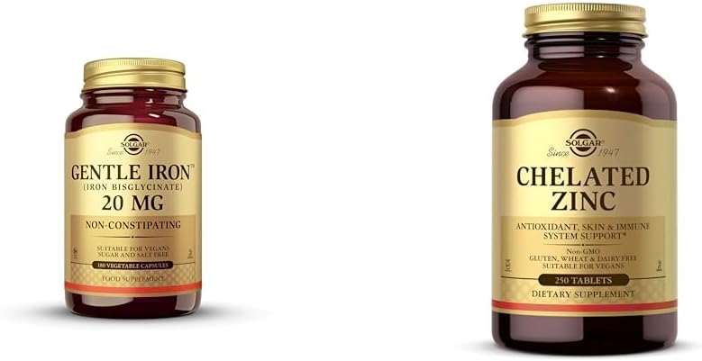 Solgar Gentle Iron - Ideální pro citlivý StomachsRed krevní buňky dodatek, non constipating & GMO & Chelated Zinek, 250 Tablety - Zink pro zdravou pleť - Podporuje růst buněk a DNA Formation