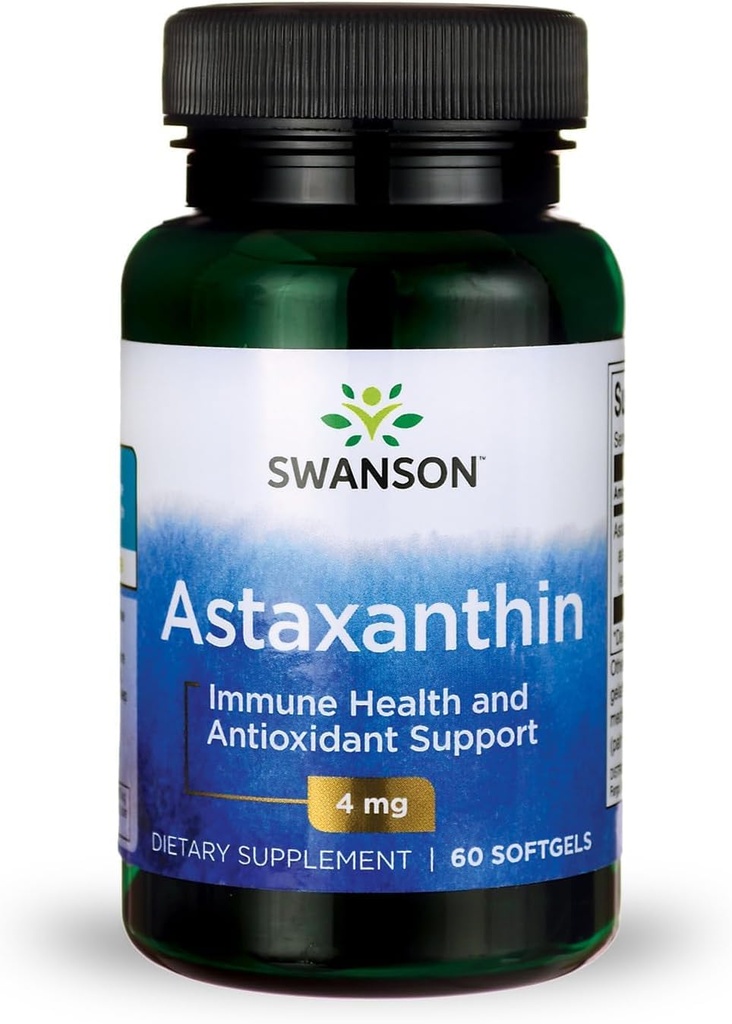 Swanson Astaxanthin Oční vize Brain Skin Health Antioxidant Support Supplement (Astaxanthin 4 mg) 60 Softgels Sgels