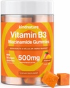 Příroda Vitamin B3 Niacin Gummies - Flush Free Niacinamid 500mg Dodatek - Vegan, Non- GMO, Low- Calorie, gluten- Free, Soy- Fee, 3. strana Lab Tested - 1 měsíc Dodávka, 90 Žvýkací gumy