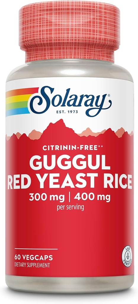 SOLARAY Guggul Gum Extract & Red Yeast Rice CLAS124; Zdravá kardiovaskulární funkce Podpora CLAS124; Starověká čínská medicína & Ayurvedic Medicine Combo CLAS124; 60ct