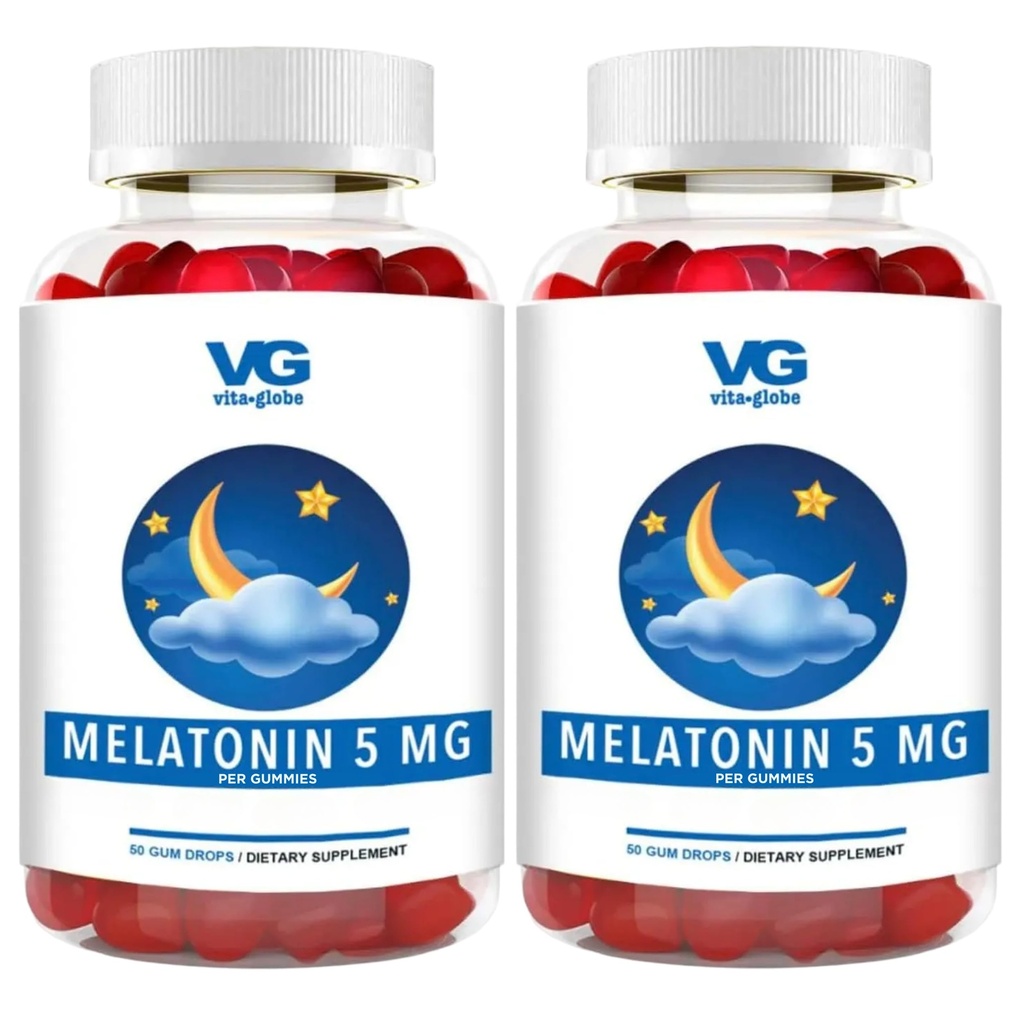 VITA GLOBE Melatonin 5mg Sleep Aid Gummy Vitamins - Non- GMO, Vegan a Sleep Aid Supplement, Relieves Occasional Sleepless, 100 Počet (balení po 2)