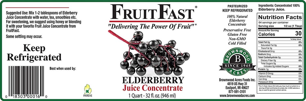 100% čistý Elderberry Juice koncentrát (32 fl. oz. - balení po 4) od FruitFast - Brownwood Acres CLANE124; neslazené, non GMO, gluten zdarma, všechny přírodní šťávy extrakt - podporuje zdravé imunitní funkce *