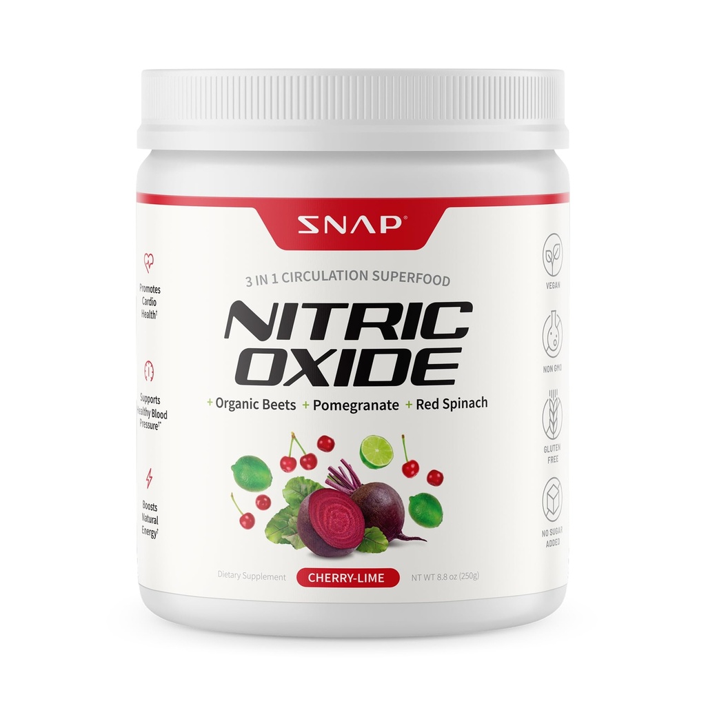 Snap doplňky Organic Beet Root Oxide Nitric Powder - Podporuje energii a zdravý oběh, 8.8 oz (30 Servings, 1 měsíc dodávky), Cherry Lime