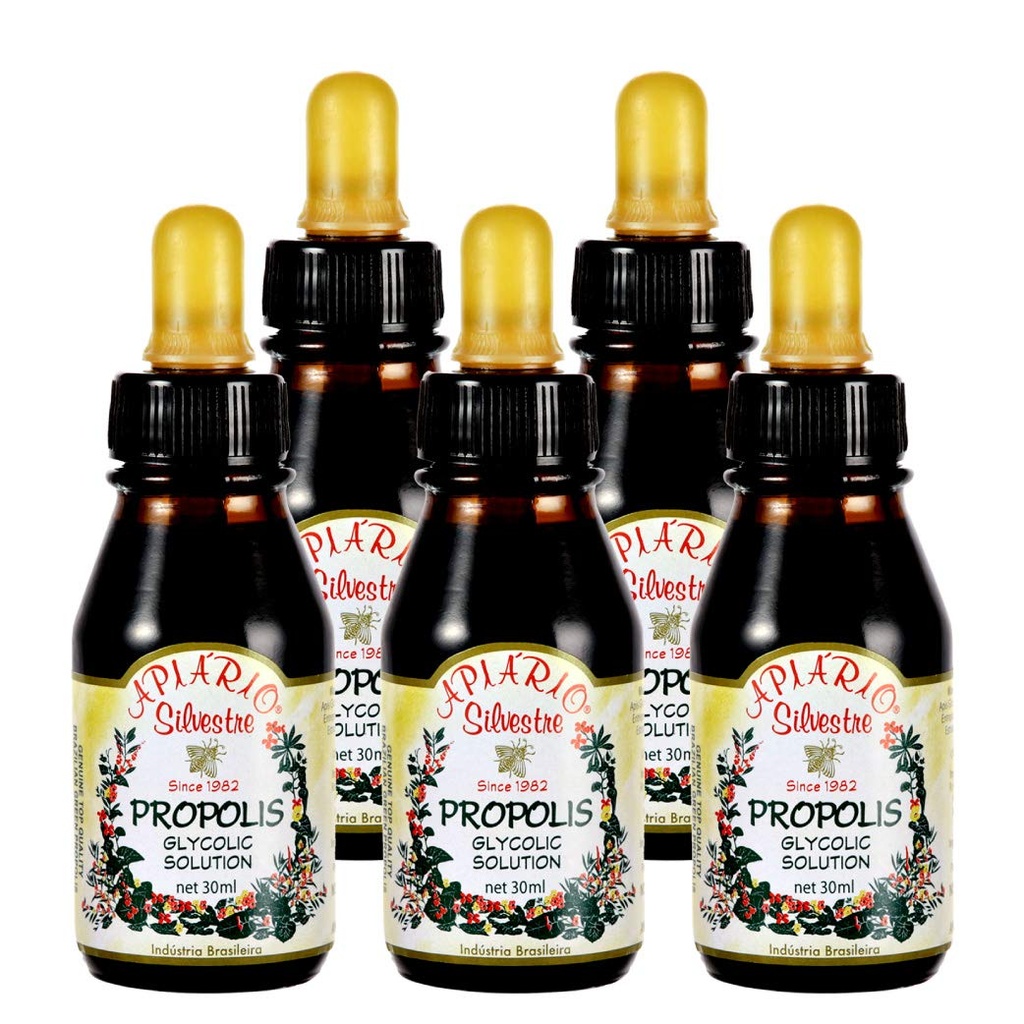 Oficiální distributor - 5 Lahve Apiario Silvestre Brazilské zelené Bee Propolis tekuté glykolické extract- non alkoholik, Wax Free, cukr zdarma (PG)
