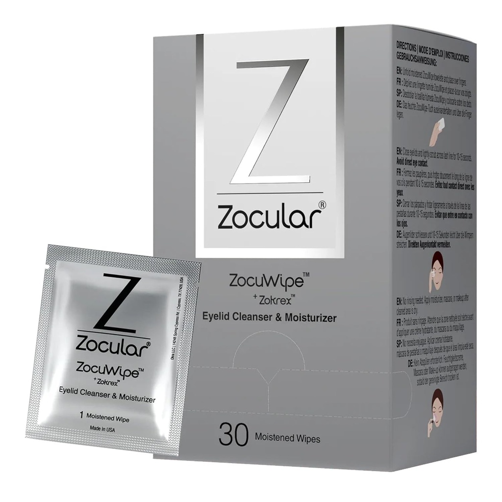 Zocular - Zocuwipe Eyelid Wipes with Natural Okra Complex - Eyelid Cleanser and Moisturizer Pads - Eyelid Cleansing Wipes - Blefaritis Treatment - 40ct