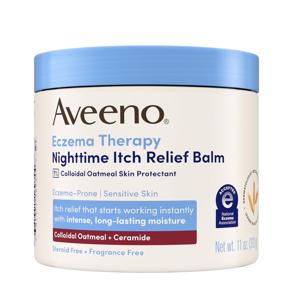 Aveeno Eczema Terapie Nighttime Itch Relief Balm, Eczema Cream for Body, Moisturising Koloidní Ovesná mouka & Ceramid Formule, Fragrance Free, Soothing Suché Itchy Skin, 11 fl oz