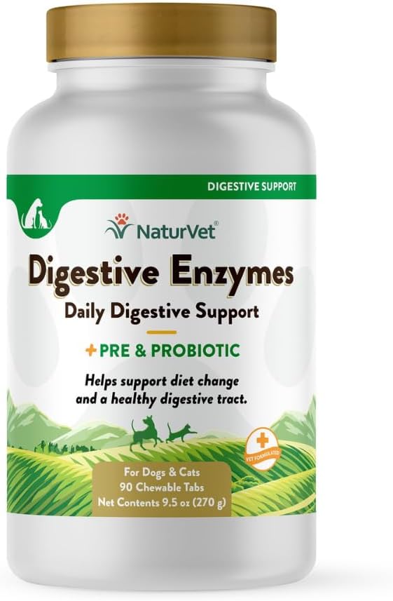 NaturVet Digestivní Enzymy Plus Probiotika dodatek pro psy, měkké Chews, Vyrobeno v USA s globálně zdroje ingredience 90 Počet