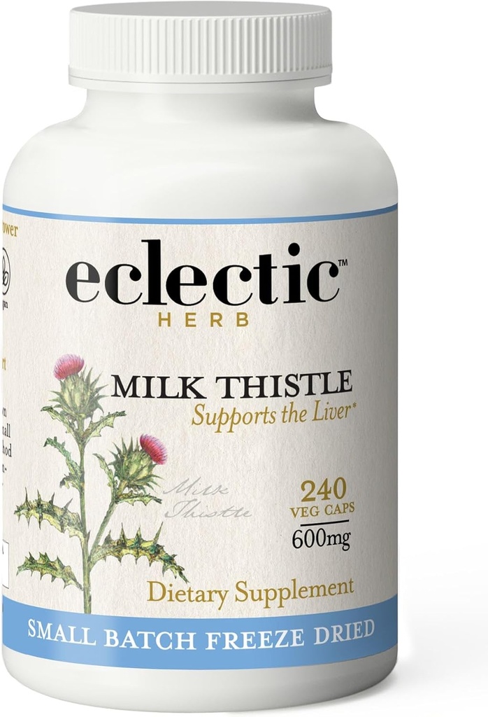 Eklectic Institute Raw Freeze- Sušený Non- GMO Mléko Thistle 124; se Silymarin pro podporu jater - Detox, Clearse & Udržovat CITL 124; 240 CT