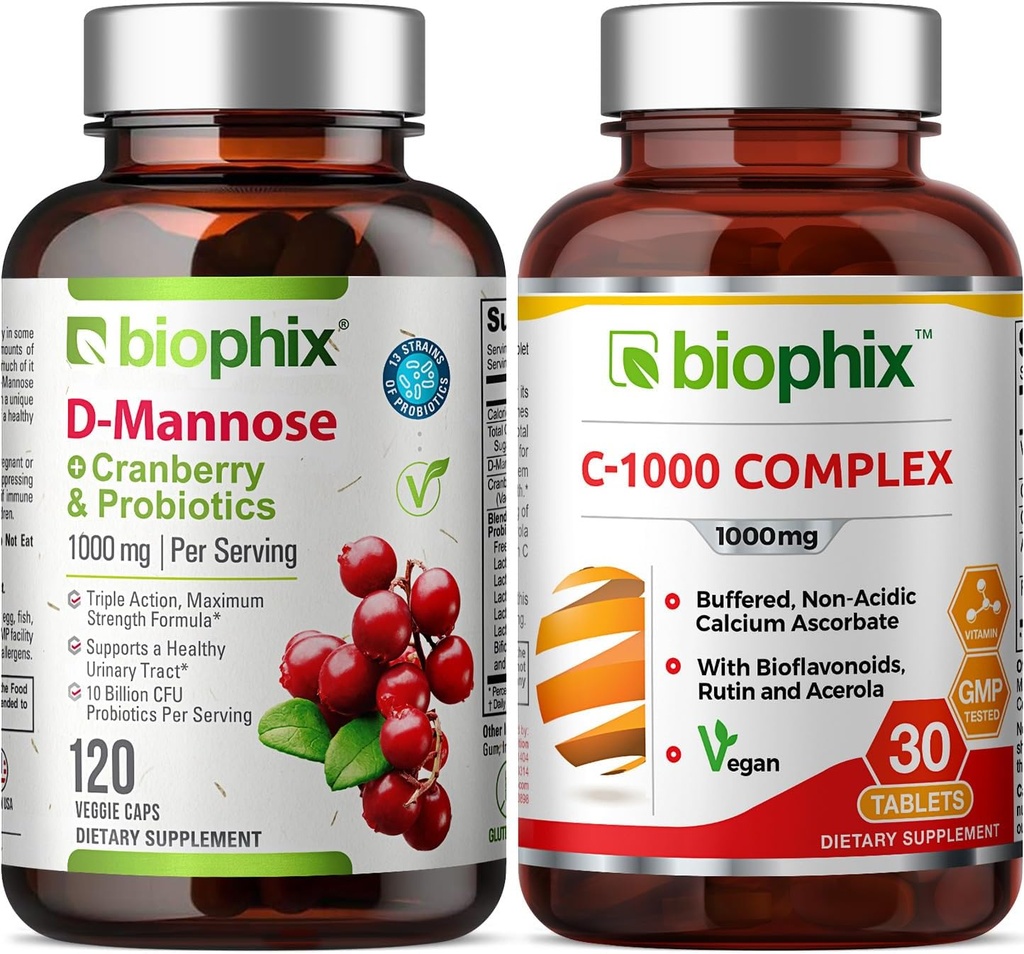 biophix D- Mannose Plus Cranberry Probiotika 1000 mg 120 Vcaps - Volný vitamín C- 1000 30 Tablety - Podporuje močový měchýř Trakt Zdraví a trávicí dobře být