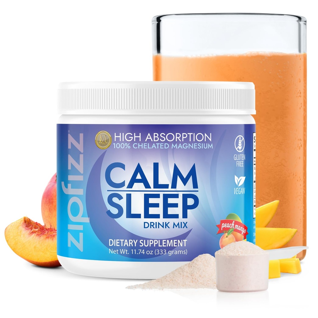 Zipfizz Nightly Calm & Sleep Supplement Powder, Peach Mango, 12.3 oz (30-60 Služeb) 124; Přírodní spánková pomoc pro děti & Dospělí 124; Obsahuje hořčík, melatonin, L- Theanine CARL 124; Relaxation & Mood Enhancement