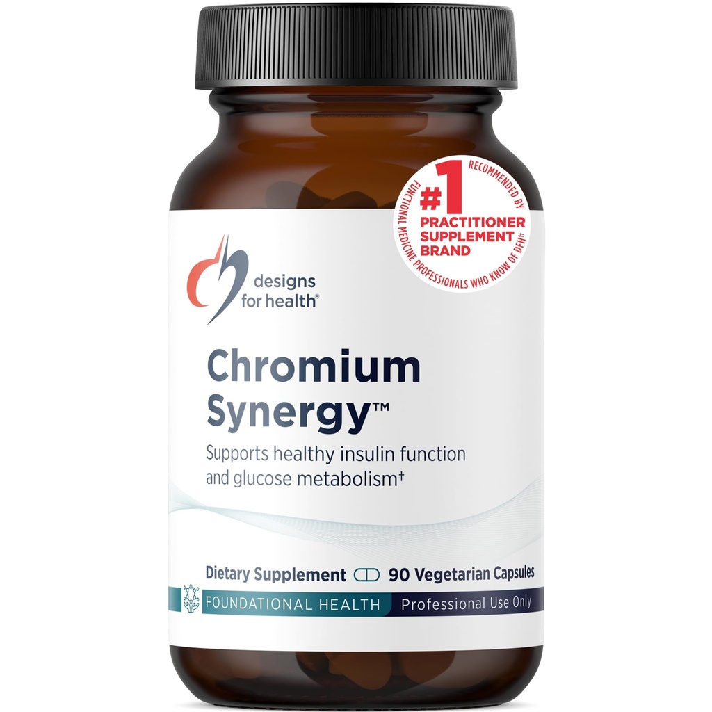 Designs for Health Chromium Synergy - Non- GMO Chromium Nikotinát Glycinát dodatek s Vanadium, Vitamin D, Mangan, Zinek + Taurin - Skořice Powder Base (90 Kapsle)