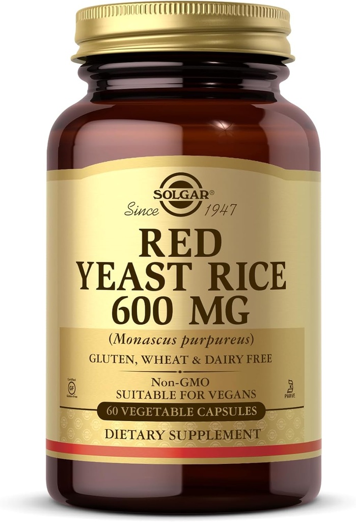 Solgar Red Yeast Rice 600 mg - 60 Zeleninové kapsle - Non- GMO, Vegan, Gluten Free, Dairy Free, Kosher - 30 Služeb